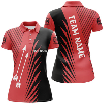 Custom Red Black Archery Arrows Polo Shirts For Women Personalized Name Archery Jerseys Shirts
