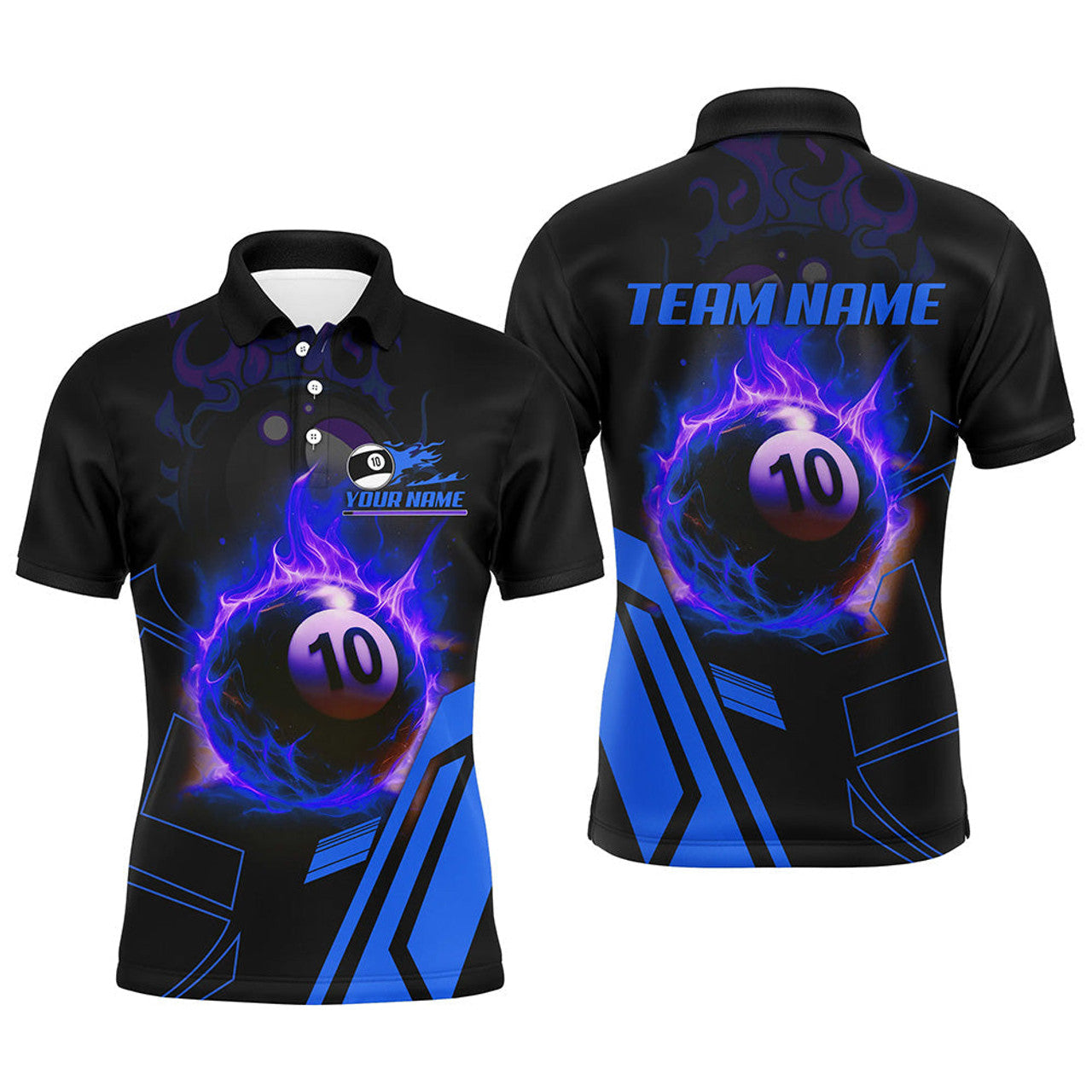 FUNSTUFFPRINT Billiard Flaming 10 Ball Pool 3D Printed Men Polo Shirts, Best Custom Pool Team Polo Shirt Size S-5XL