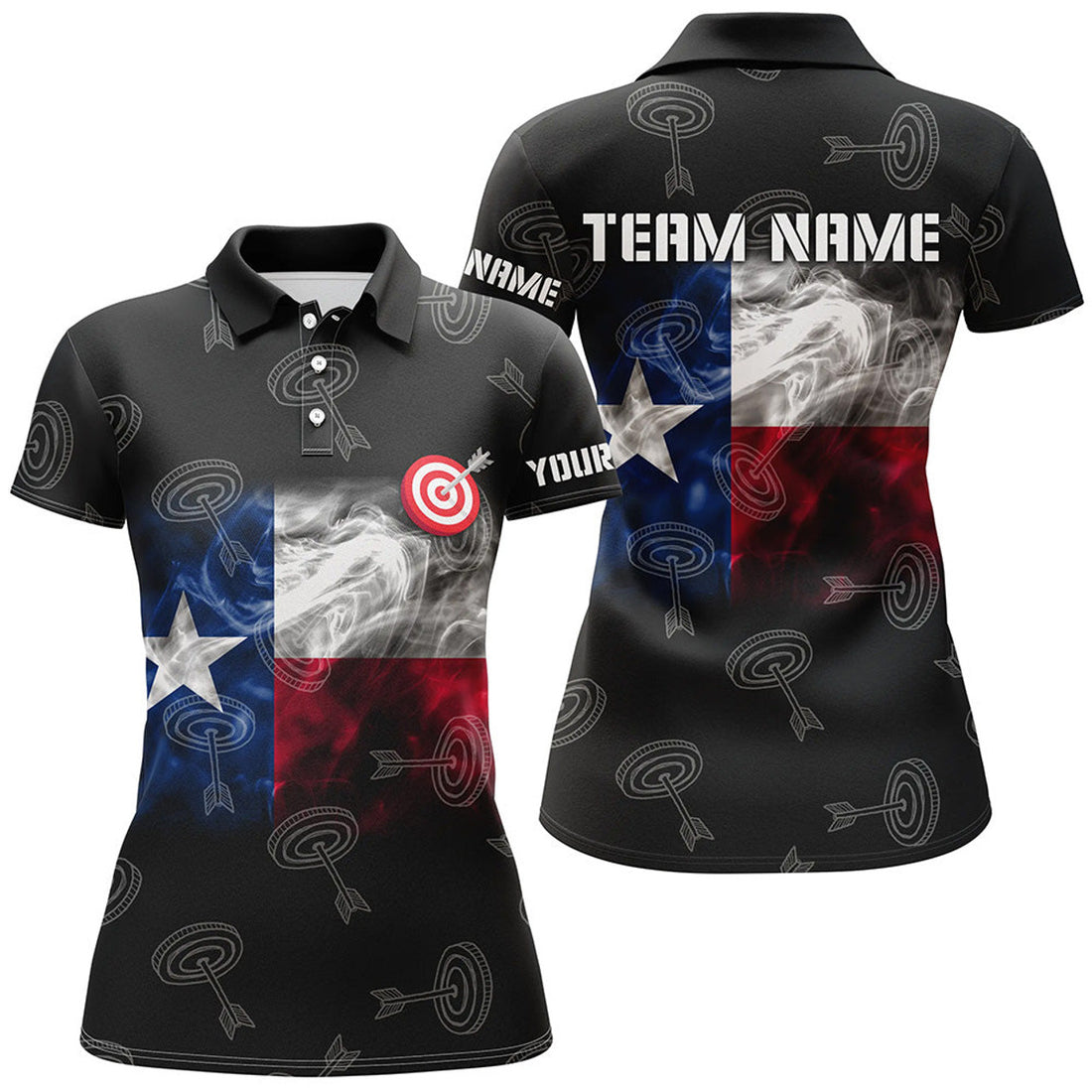 Custom Personalized Texas Flag Smoke Archery Women Polo Shirts, Patriotic Texas Archery Sport Shirts