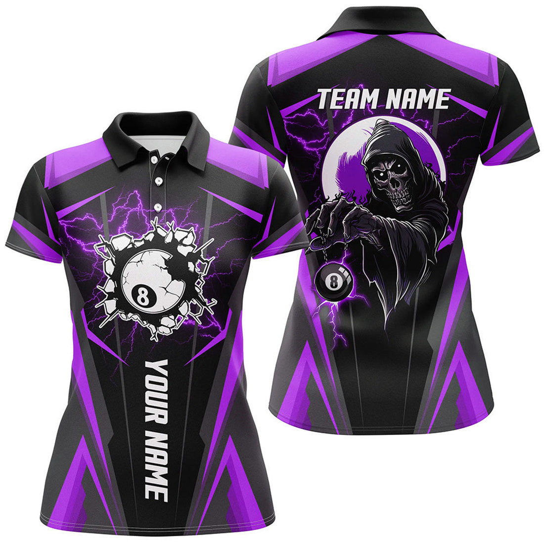 Custom Personalized Purple Billiard Grim Reaper Women Polo Shirts Custom Team League Billiard Jerseys Shirts