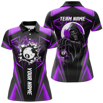 Custom Personalized Purple Billiard Grim Reaper Women Polo Shirts Custom Team League Billiard Jerseys Shirts