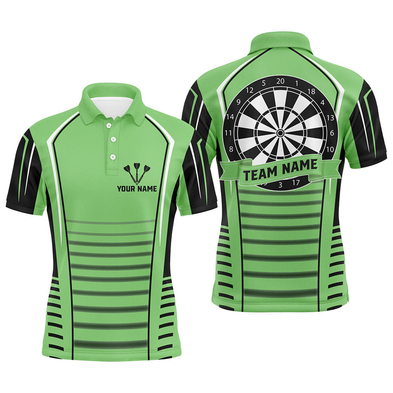 FUNSTUFFPRINT Personalized Dartboard Black Green Darts Polo Shirts For Men Best Custom Darts Team Polo Shirt Size S-5XL