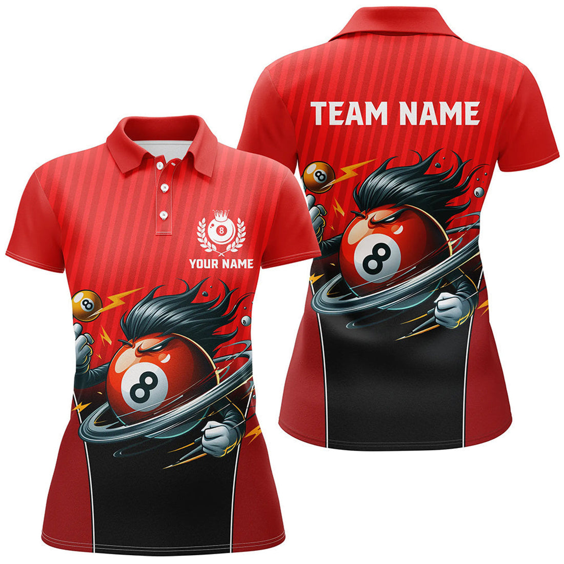 Custom Personalized Red Billiard 8 Ball Funny Cartoon Women Polo Shirts Custom Pool Billiard Shirts Funny