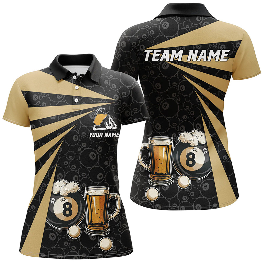 Custom Personalized 8 Ball Pool With Beer Women Billiard Polo Shirts Custom Billiard Beer Pool Player Shirts