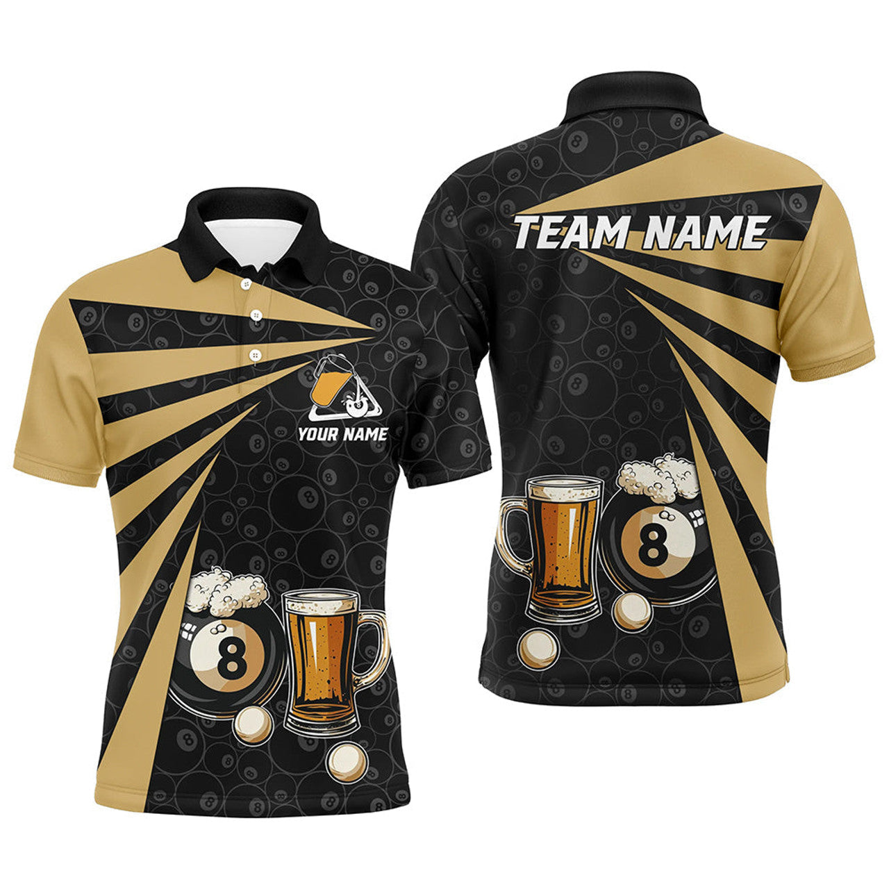 Personalized 8 Ball Pool With Beer Men Billiard Polo Shirts Custom Billiard Beer Pool Player Shirts