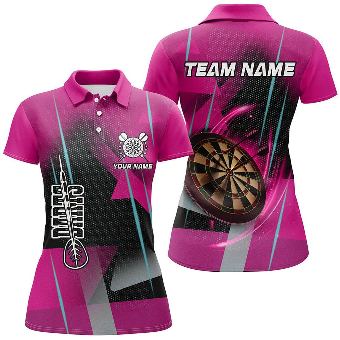 Custom Personalized 3D All Over Print Darts Women Polo, Custom Pink Darts Team Jersey