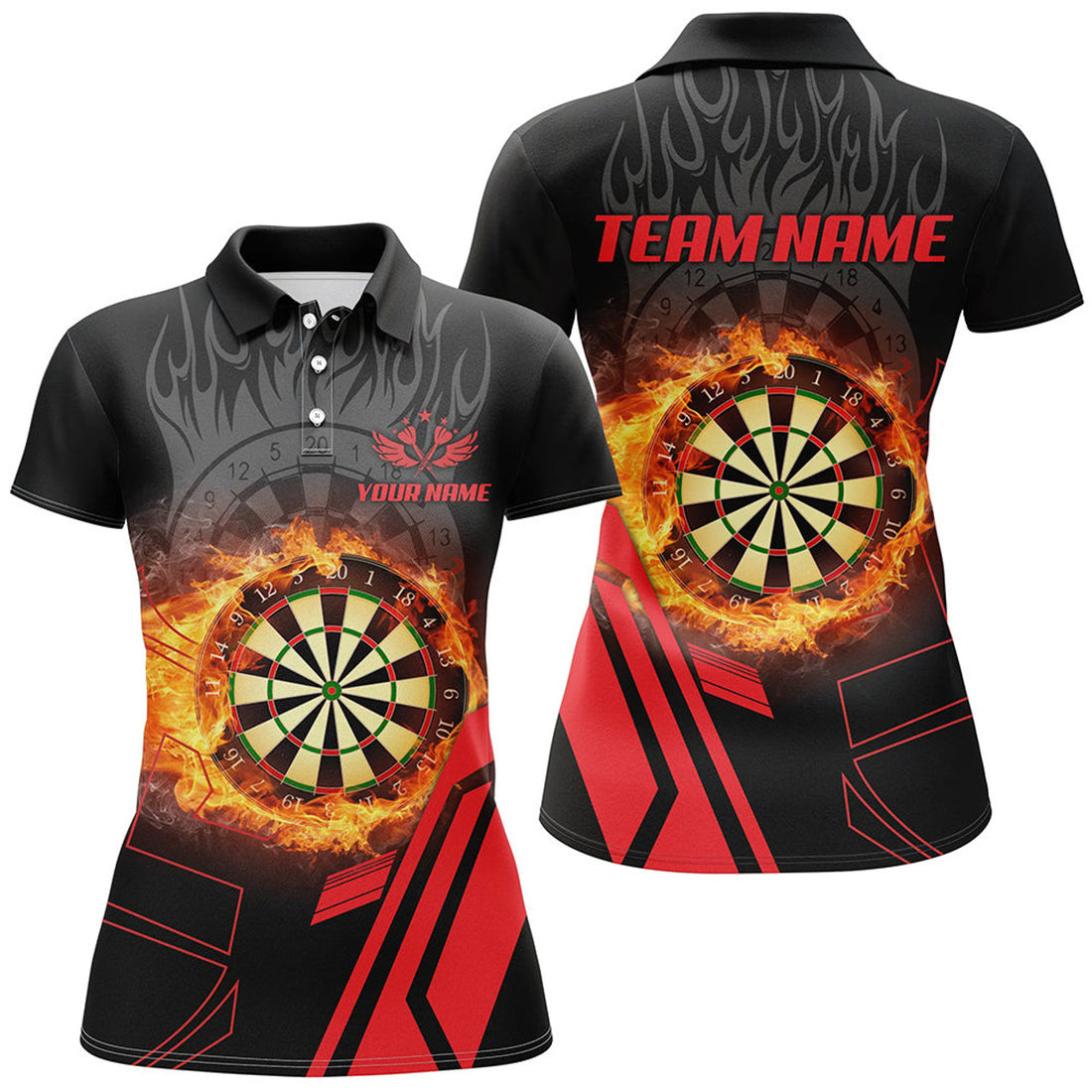 Custom Personalized 3D Dartboard Fire Flame Red Version Women Darts Polo Shirts Custom Gifts For Dart Player