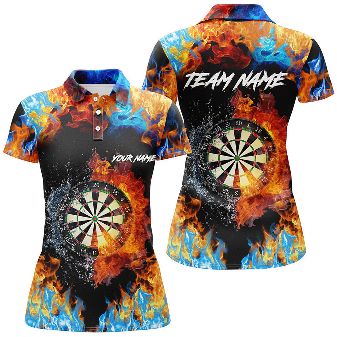 Custom Personalized Dart Board Fire And Water 3D Printed Women Darts Polo Shirts Custom Darts Jerseys