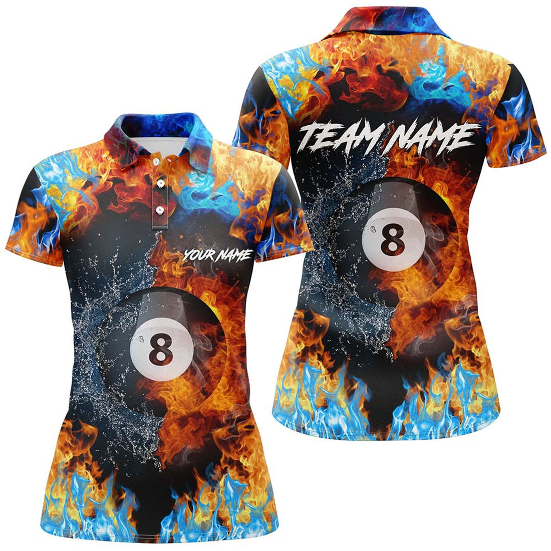 Custom Personalized Billiard Ball In Fire And Water All Over Print 3D Polo Shirts For Women