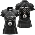 Custom Personalized Black Billiards Jerseys Women Polo Shirts, Best Custom 8 Ball Pool Billiard Outfit