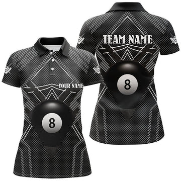 Custom Personalized Black Billiards Jerseys Women Polo Shirts, Best Custom 8 Ball Pool Billiard Outfit