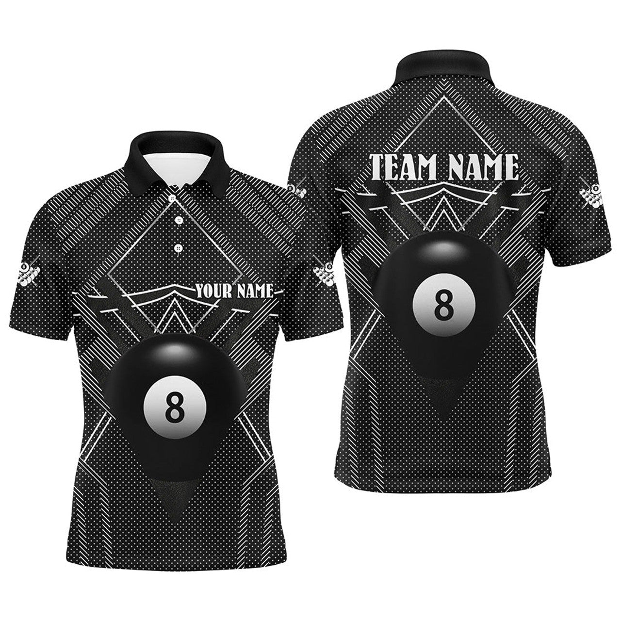 Personalized Black Billiards Jerseys Men Polo Shirts, Best Custom 8 Ball Pool Billiard Outfit