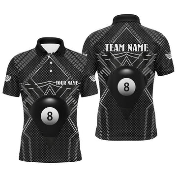Personalized Black Billiards Jerseys Men Polo Shirts, Best Custom 8 Ball Pool Billiard Outfit