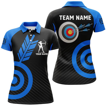 Custom Personalized Blue Archery Jerseys For Women Custom Archery Polo Shirts Team League Archery Shirts