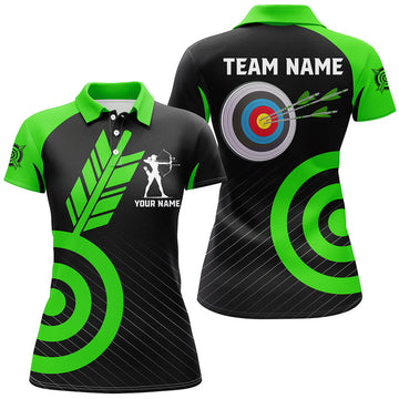 Custom Personalized Green Archery Jerseys For Women Custom Archery Polo Shirts Team League Archery Shirts