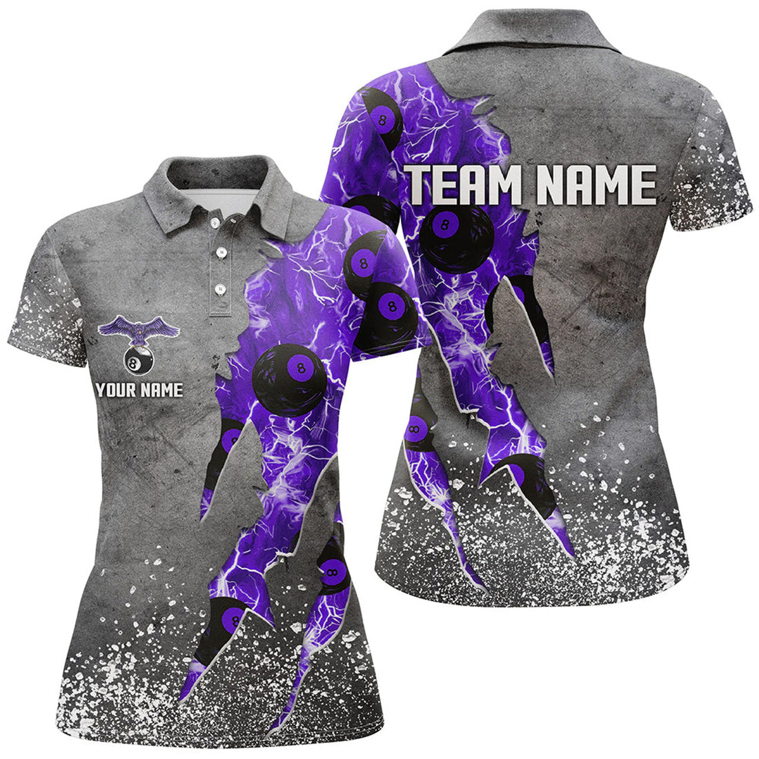 Custom Ball 8 Thunder Lighting Grunge Billiard Shirts For Women Best Billiard Team Jersey |Purple