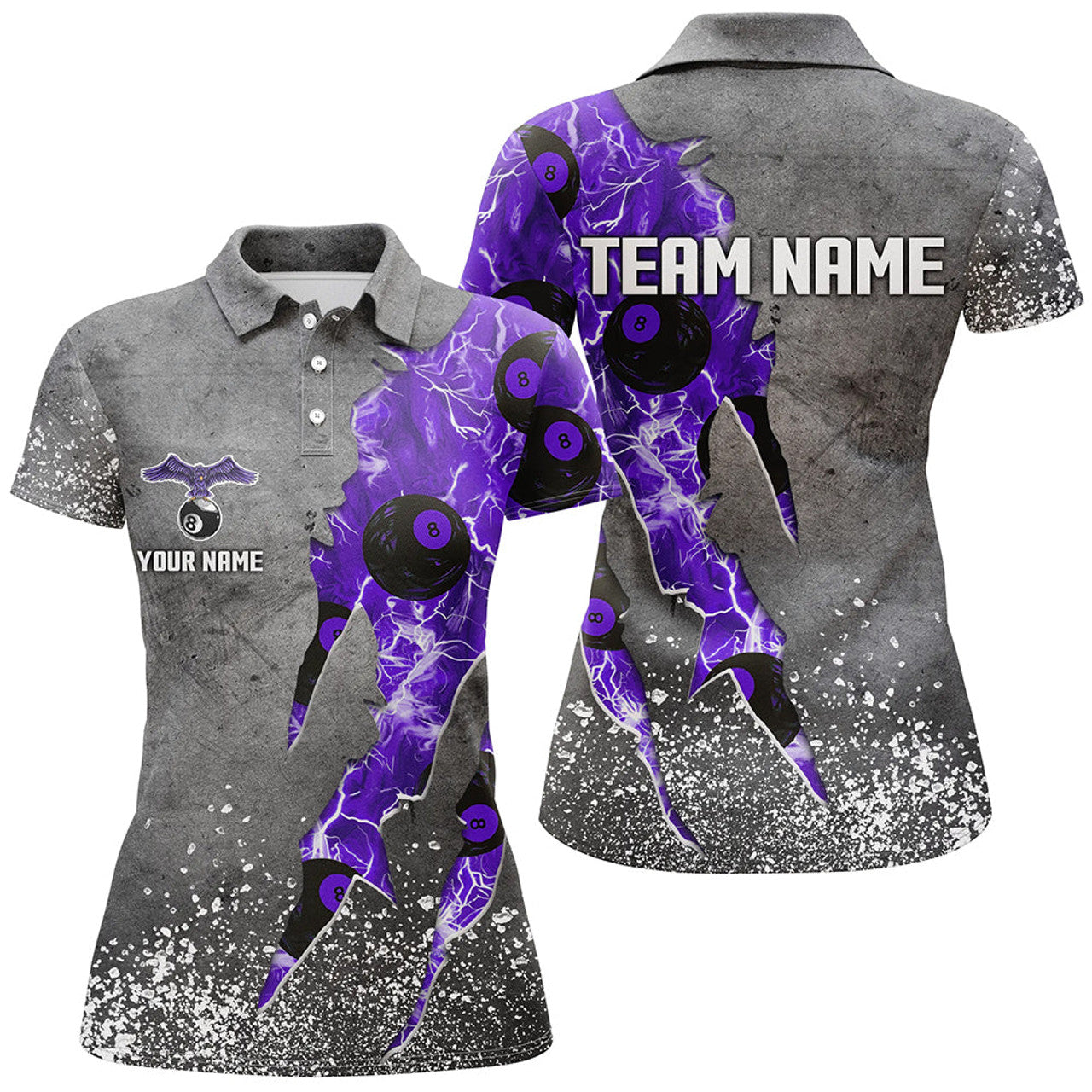 Custom Ball 8 Thunder Lighting Grunge Billiard Shirts For Women Best Billiard Team Jersey |Purple
