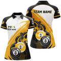 Custom Personalized Black Yellow Billiard 8 Ball & 9 Ball Pool Women Polo Shirts, Billiard Attire Jerseys