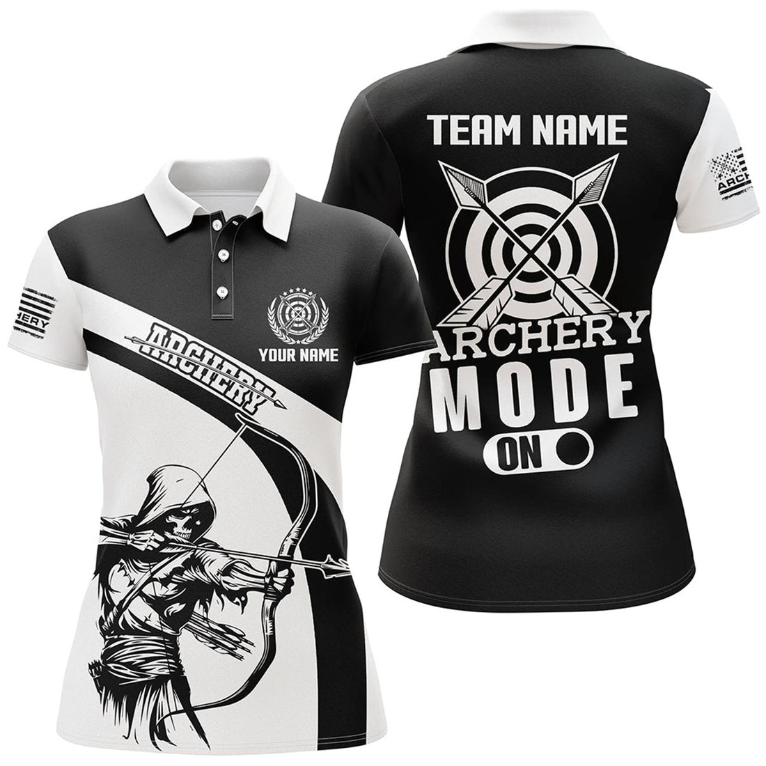 Custom Personalized Funny Death Archery Player Women Polo Shirts Custom Black White Archery Jerseys