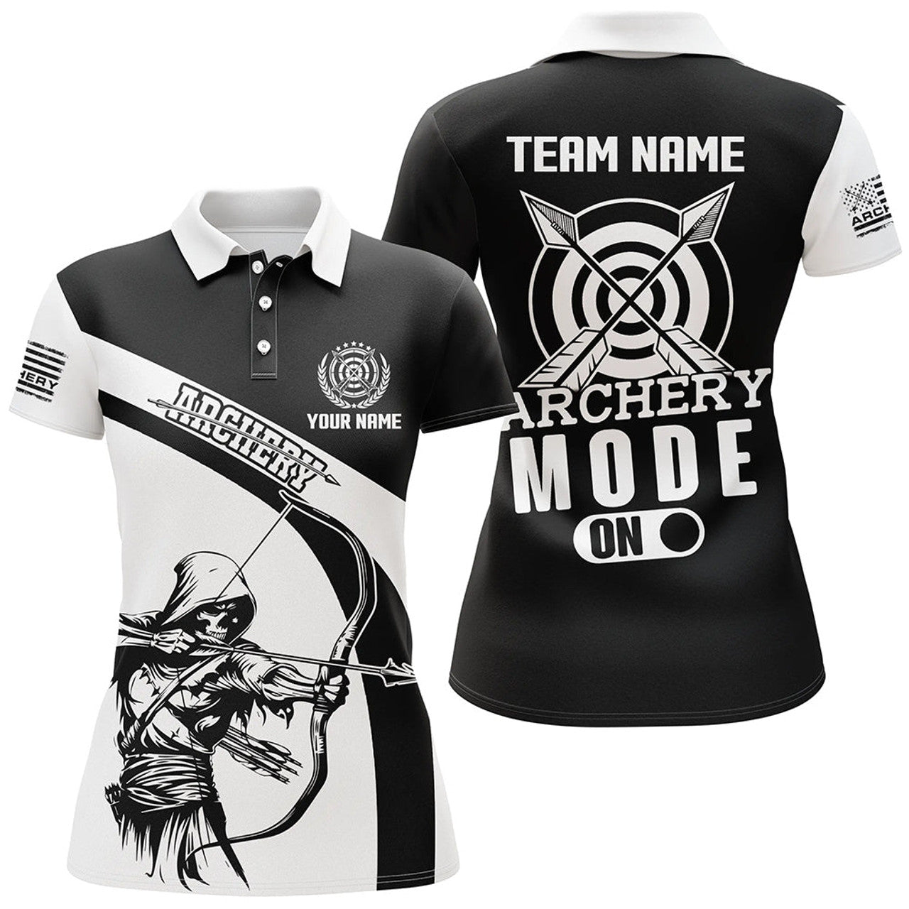Custom Personalized Funny Death Archery Player Women Polo Shirts Custom Black White Archery Jerseys