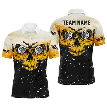 FUNSTUFFPRINT Custom Grunge Yellow Black Skull Darts , Polo Shirt Size S-5XL