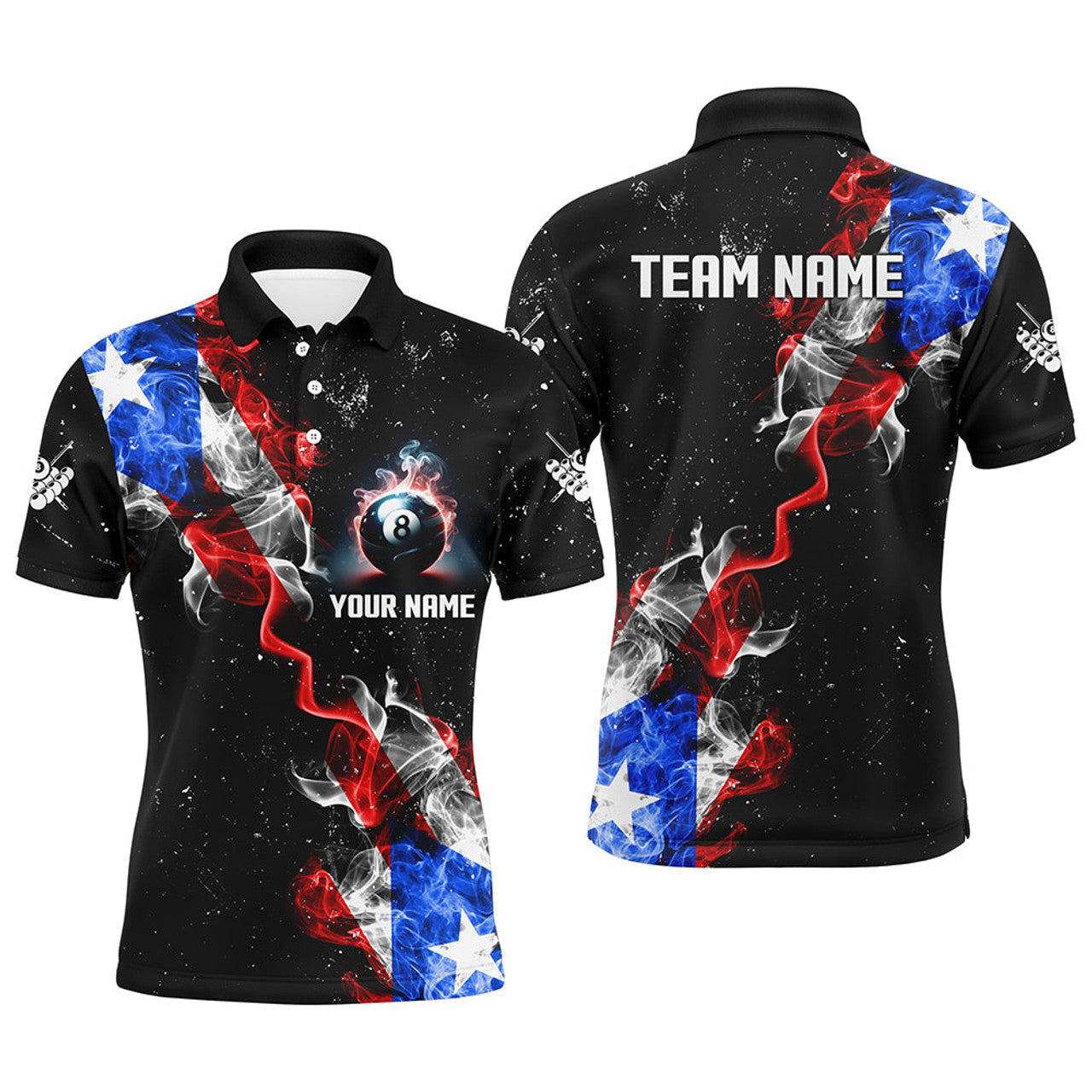 FUNSTUFFPRINT Personalize Grunge US Flag Smoke Billiard Men Polo Shirts Custom Patriotic Billiard Polo Shirt Size S-5XL