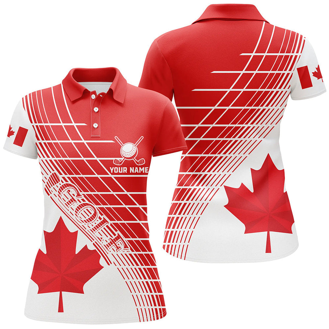 Custom Red Canada Leaf Womens Golf Polo Shirts Custom White Patriotic Canadian Flag Golf Shirts For Ladies