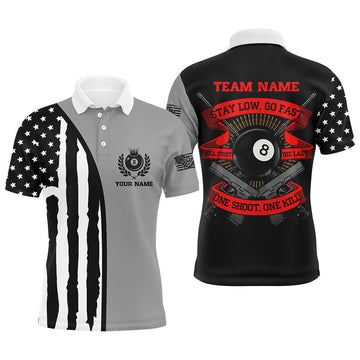 Custom Vintage American Flag Billiard Personalized Polo Shirts For Men Funny Saying Billiard Shirts