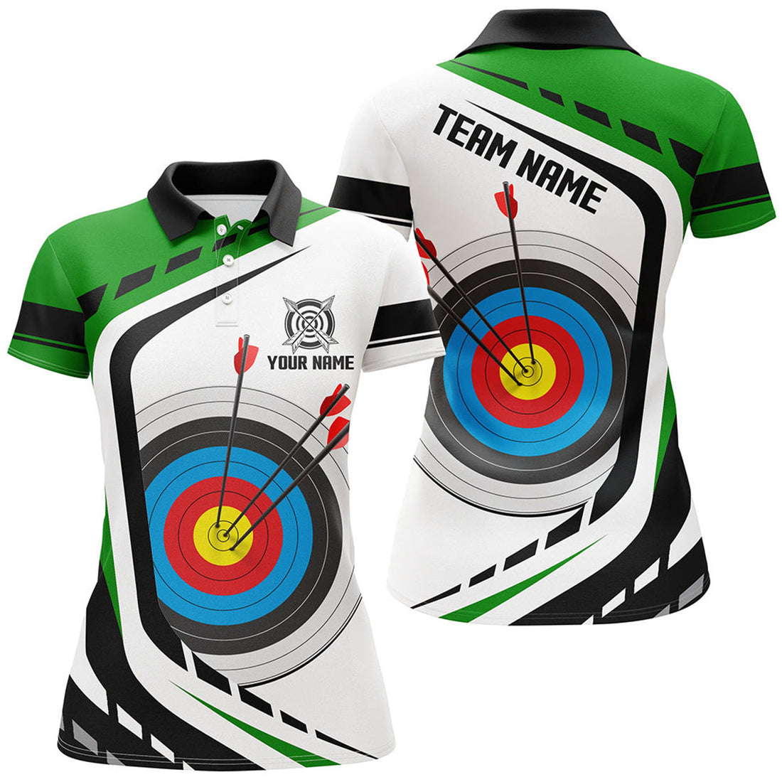 Custom Personalized Archery Target White Green Jersey Women Polo Shirts Custom Archery Outfit For Archer