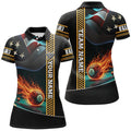Custom Personalized American Flag Flaming 8 Ball Pool Women Polo Shirts, Patriotic Billiard Attire Jerseys