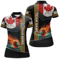 Custom Personalized Canada Flag Flaming 8 Ball Pool Women Polo Shirts, Patriotic Billiard Attire Jerseys