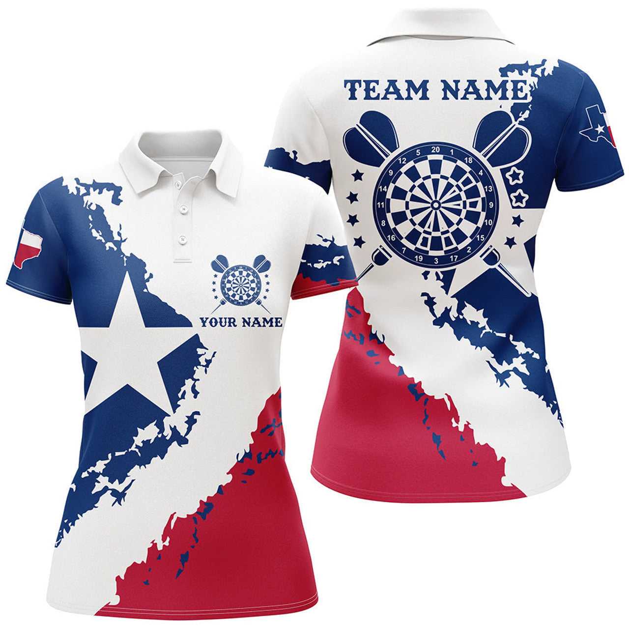 Custom Grunge Texas Flag Darts Polo Shirts For Women Custom Patriotic Darts Jerseys Attire