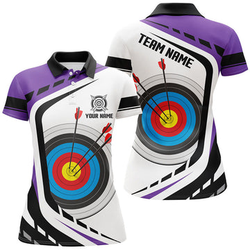 Custom Personalized Archery Target 3D Women Polo Shirts Custom Purple White Archery Jerseys