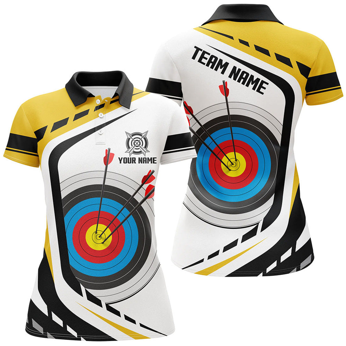 Custom Personalized Archery Target 3D Women Polo Shirts Custom Yellow White Archery Jerseys