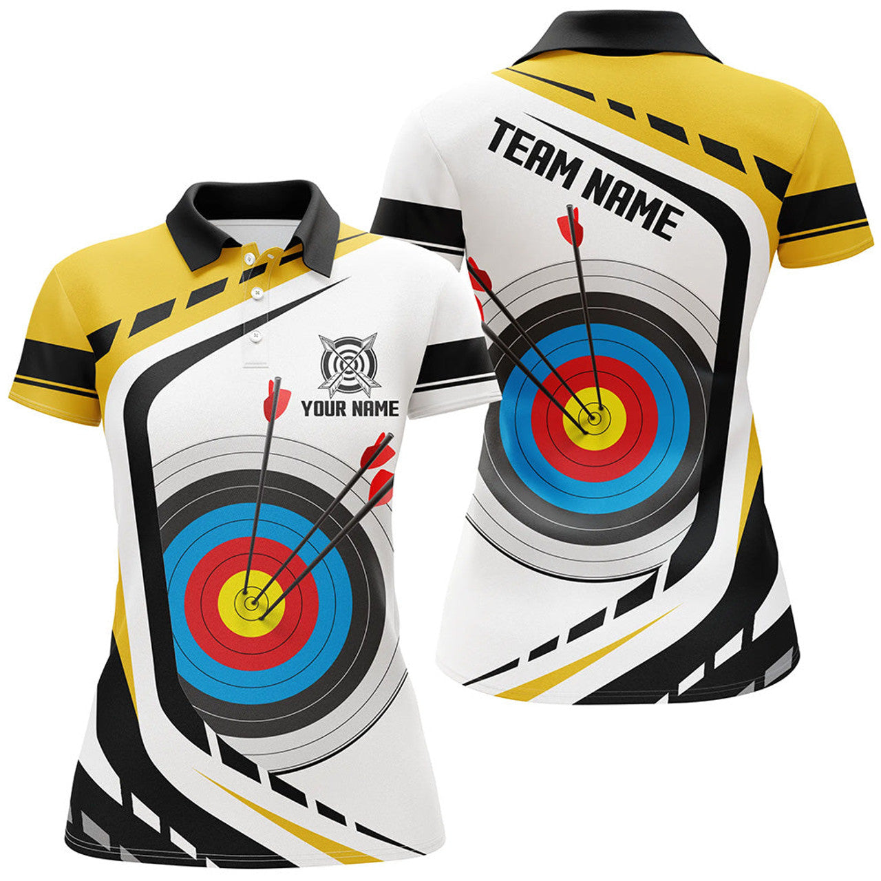Custom Personalized Archery Target 3D Women Polo Shirts Custom Yellow White Archery Jerseys