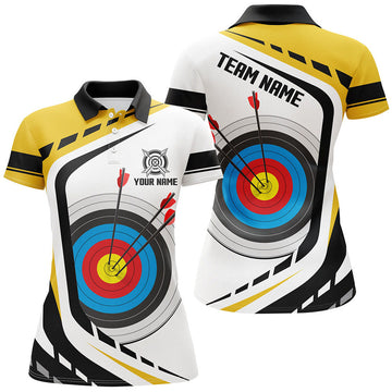 Custom Personalized Archery Target 3D Women Polo Shirts Custom Yellow White Archery Jerseys