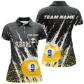 Custom Grunge 9 Ball Pool Sport Jerseys Customized Women Billiard Polo Shirts, 9 Ball Billiards Team Jerseys