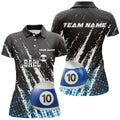 Custom Grunge 10 Ball Pool Sport Jerseys Custom Women Billiard Polo Shirts, 10 Ball Billiards Team Jerseys