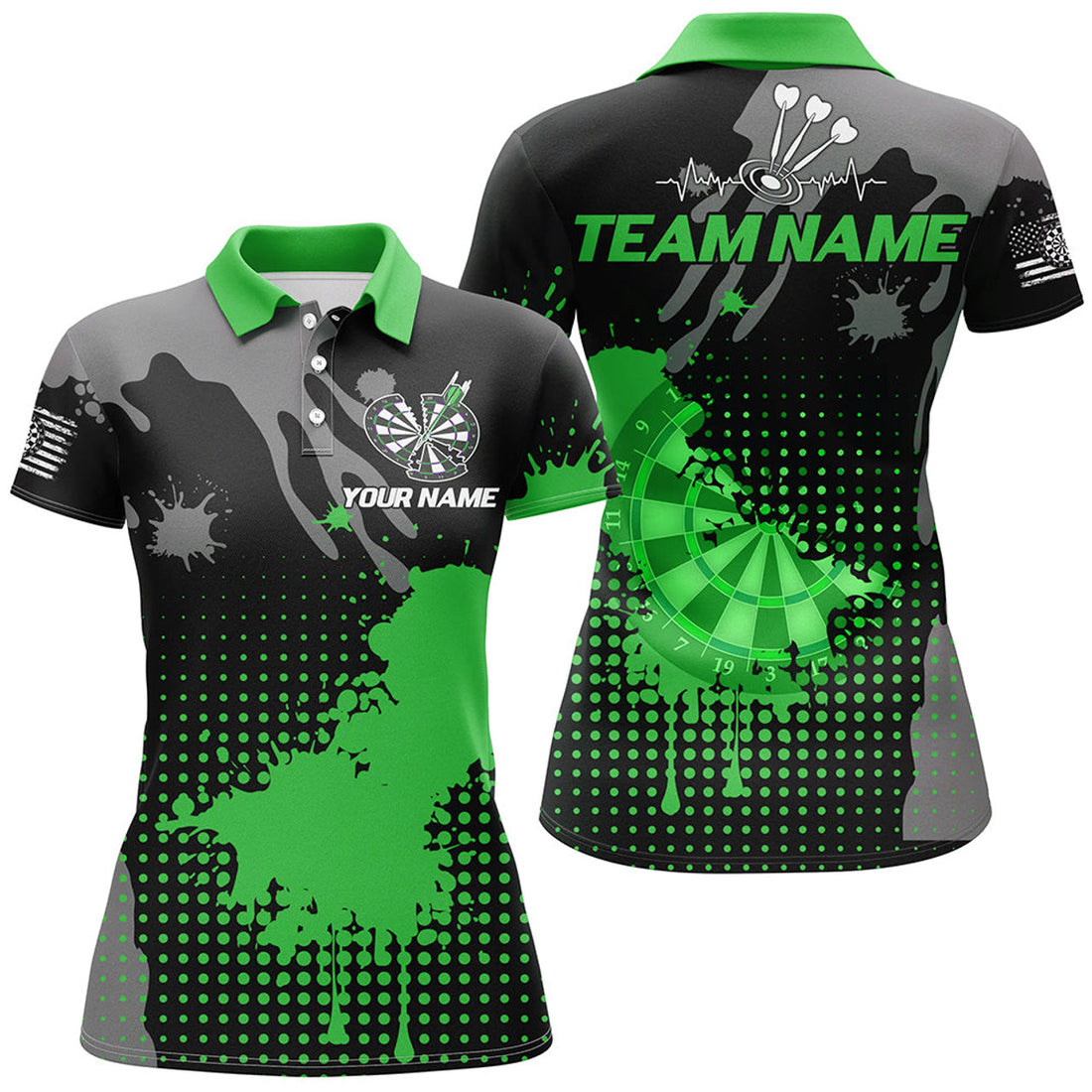 Custom Personalized Grunge Paint Darts Polo & Shirts For Women, Best Darts Shirts Team Jersey |Green