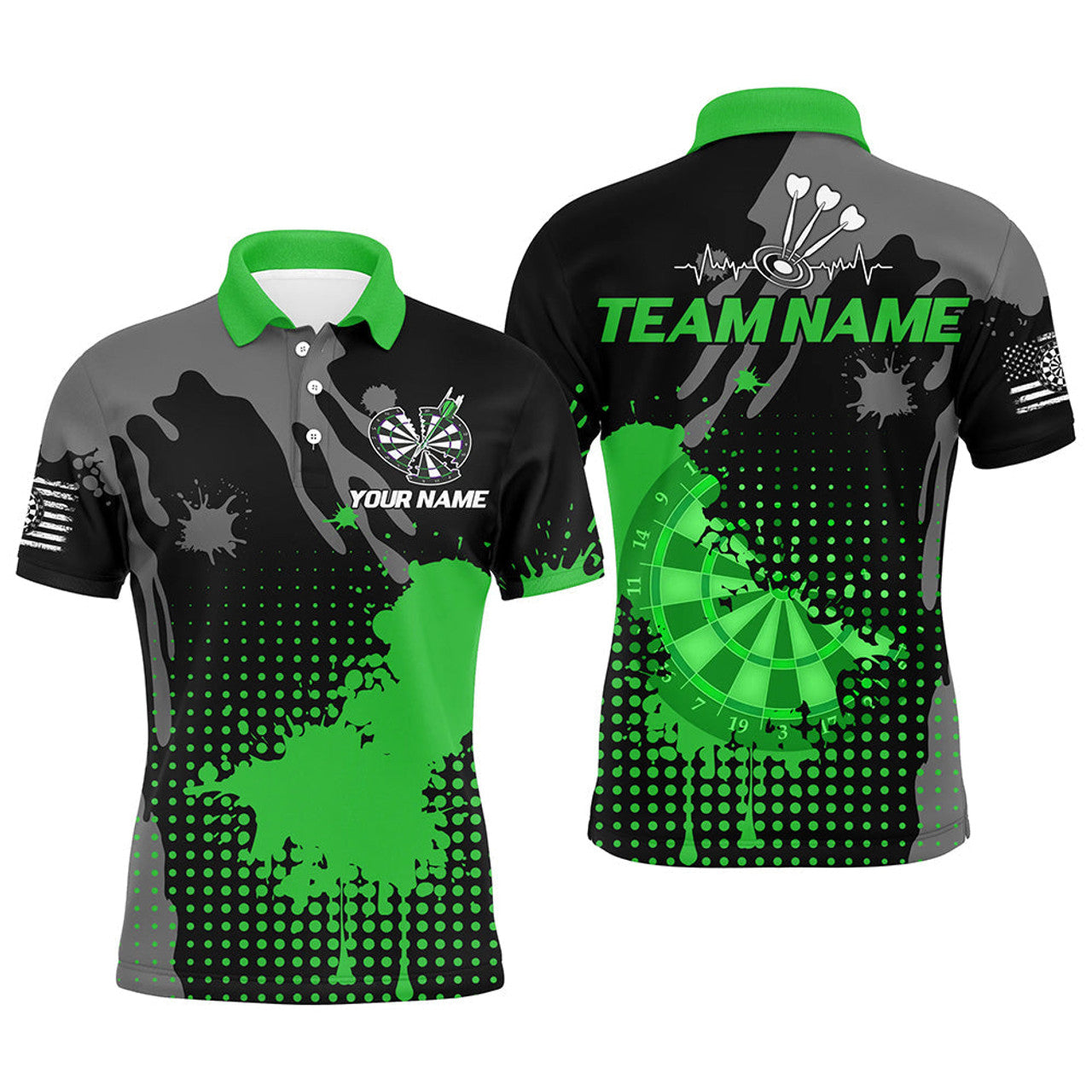 FUNSTUFFPRINT Personalized Grunge Paint Darts Polo Shirt Size S-5XL