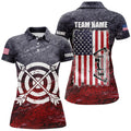 Custom Personalized Retro USA Flag Women Archery Polo Shirts, Patriotic US Archery Jerseys For Team Archer