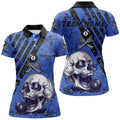 Custom Personalized Grunge Blue Billiard Skull Custom Women Billiard Shirts, Billiard Pool Team Club Uniform