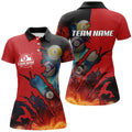 Custom Red Billiard Balls Scratches 3D Fire Personalized Name Women Polo Shirts Custom Pool Player Shirts