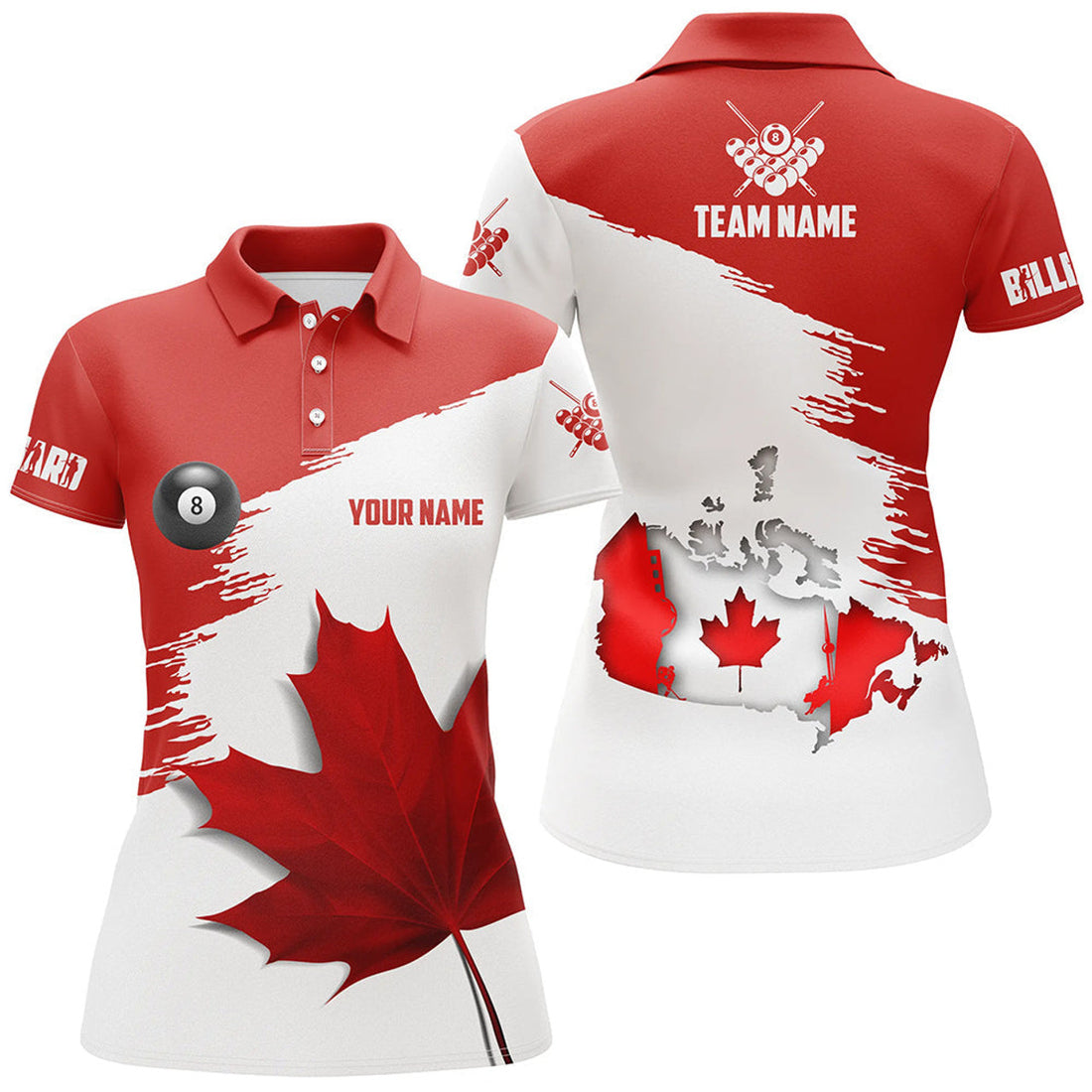 Custom Personalized Billiard Canadian Leaf 3D Polo Shirts For Women, Canada Billiard Shirts For Patriot