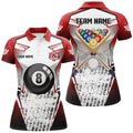 Custom Personalized Billiard Balls And Cue Red Grunge Style Women Polo Shirts Custom Billiard Jerseys Sport