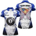 Custom Personalized Billiard Balls And Cue Blue Grunge Style Women Polo Shirts Custom Billiard Jerseys Sport