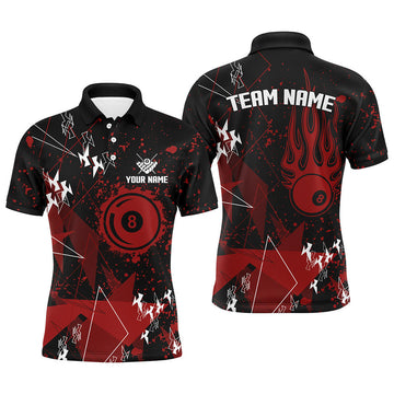 Personalized Red Grunge Billiard Men Polo Shirts, Best Custom Billiard Jerseys For Pool Player