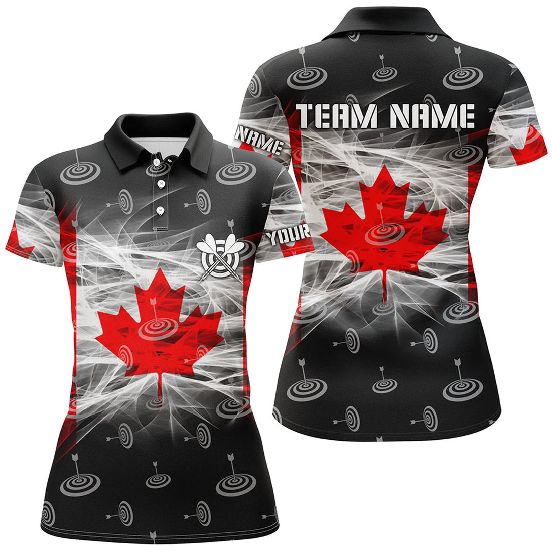 Custom Personalized Canadian Flag Dart Polo Shirts For Women Custom Patriotic Canada Dart Team Jerseys