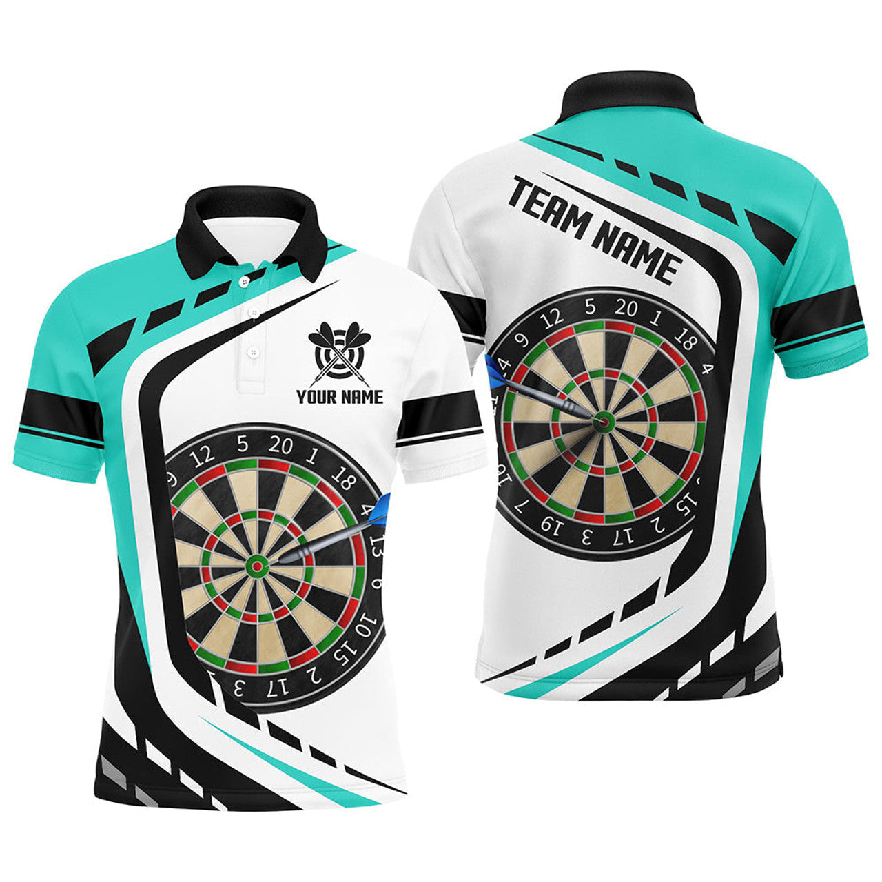 FUNSTUFFPRINT Personalized Dartboard Turquoise Jerseys Men Darts Polo Shirts Custom Darts Uniform For Team Player Polo Shirt Size S-5XL