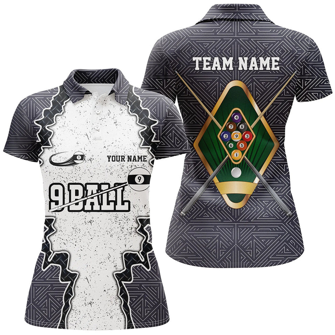 Custom Personalized Armor 9 Ball Pool Billiard Women Polo Shirts Custom Name Funny 9 Ball Pool Team Shirts